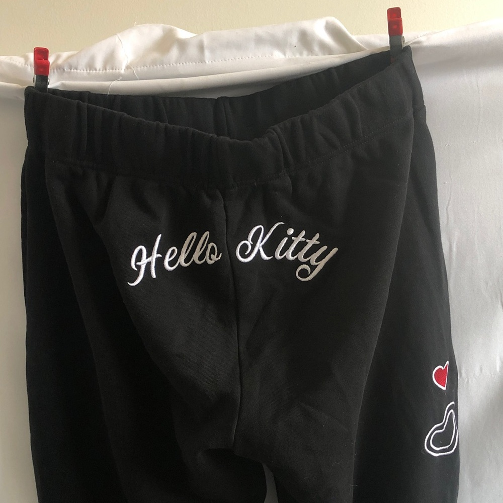 Hello Kitty Black Joggers with Red Heart Detail